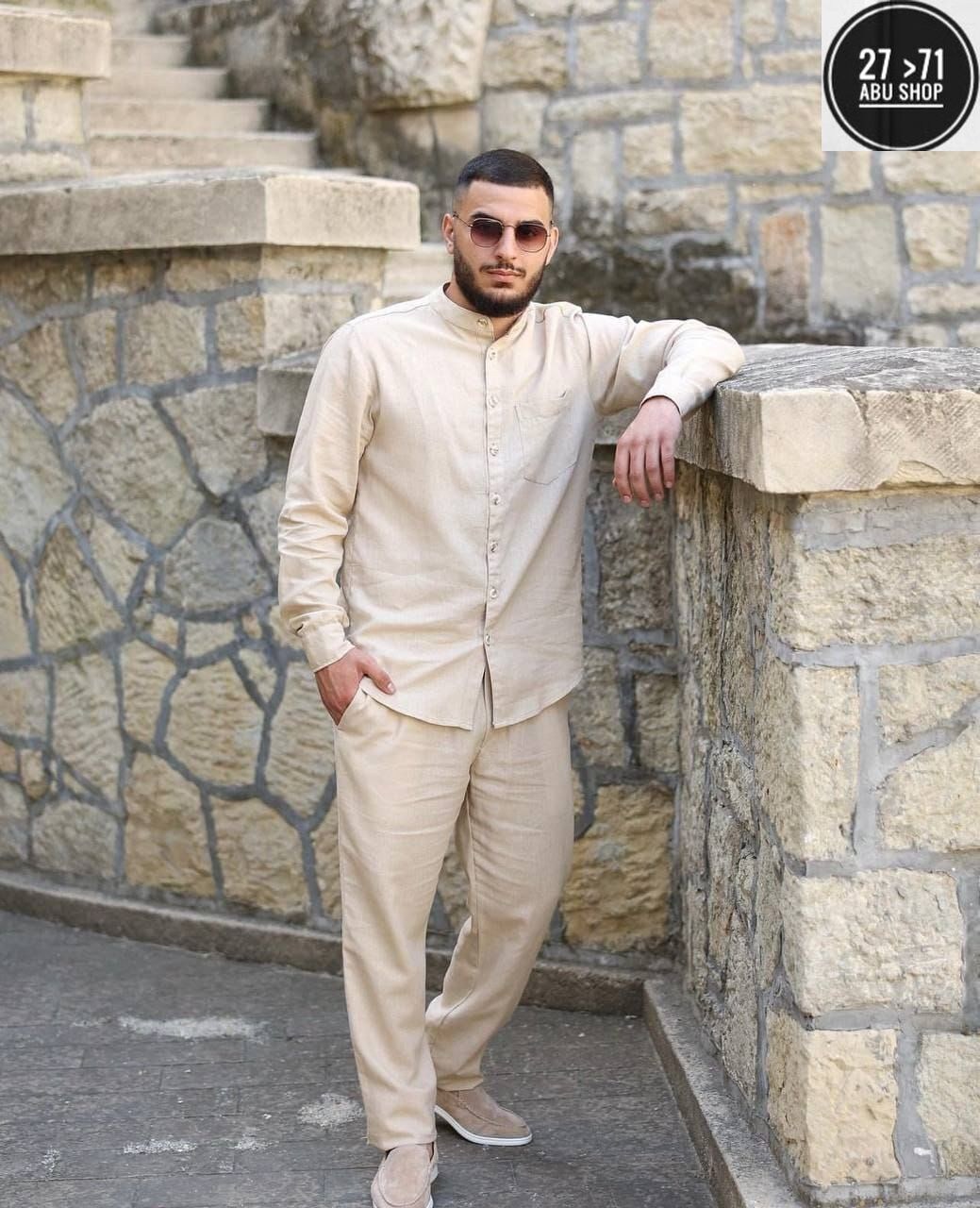 костюм мусульманский мужской,костюм двойка для мужчин леон,мужская мода,костюм для мужчин лен,костюм летний льняной брюки и рубашка