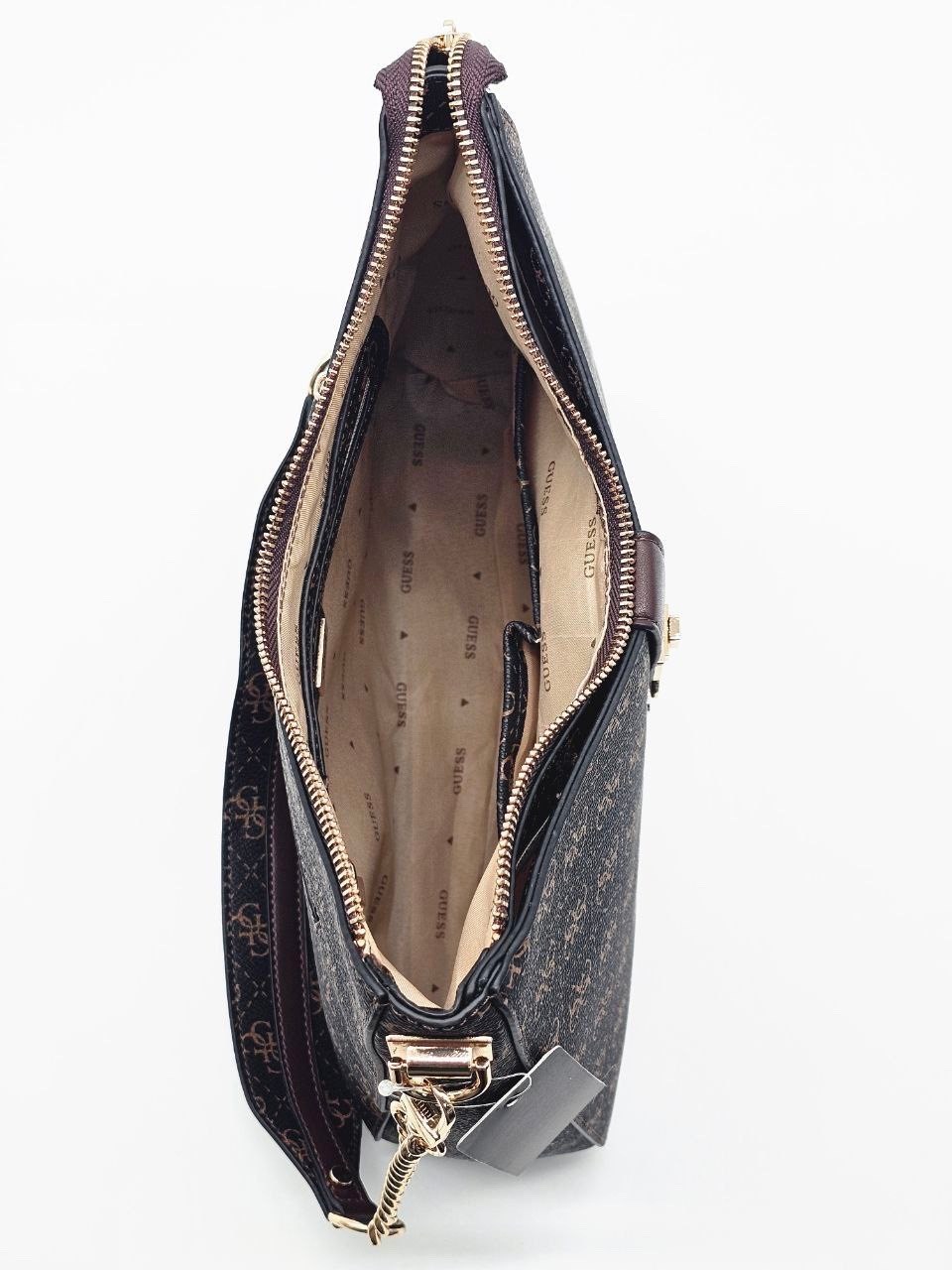 cумка женская guess,сумка guess,сумка guess коричневый,темно-коричневая сумка через плечо noelle с логотипом guess,сумка хобо eco brenton guess