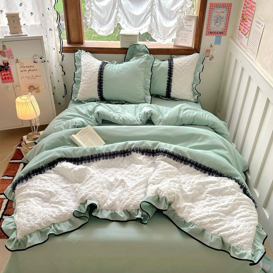 комплект постельного белья в стиле принцессы,комплект постельного белья,пододеяльник с рюшами,комплект одеяло,постельное белье для девочек