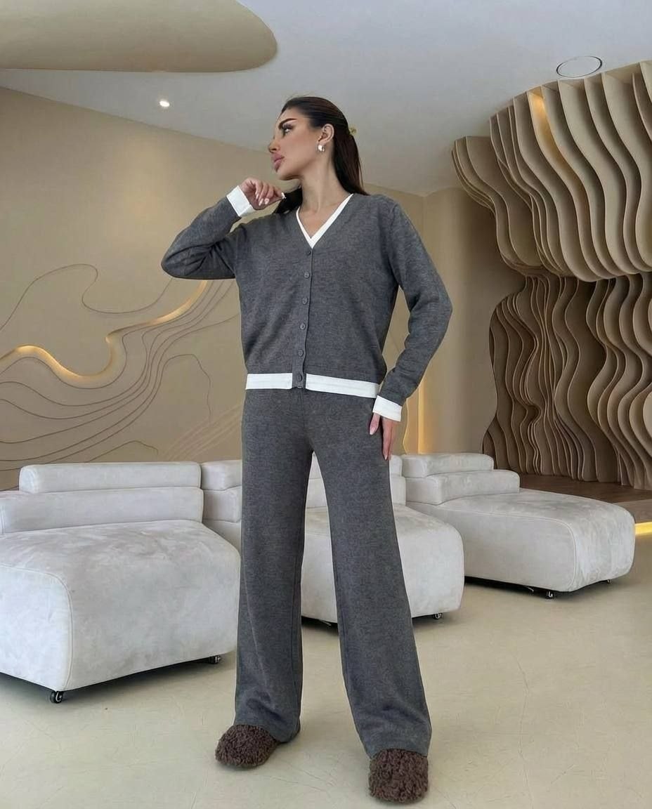 костюм трикотажный кардиган с брюками emberens,трикотажный женский костюм из кардигана и брюк,костюм женский,трикотажные костюмы,вязаный брючный костюм женский