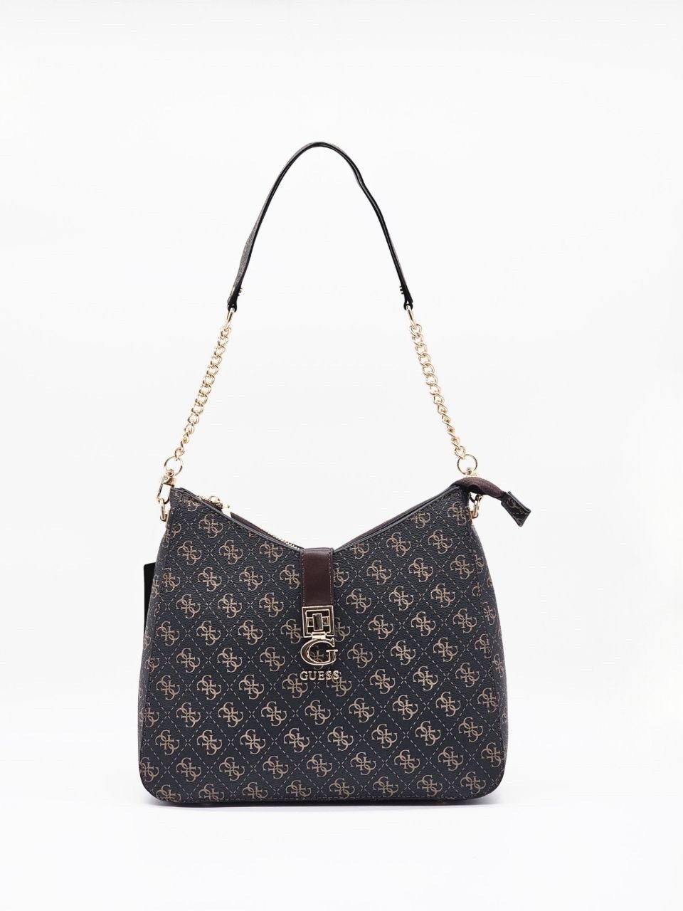 cумка женская guess,сумка guess,сумка guess коричневый,темно-коричневая сумка через плечо noelle с логотипом guess,сумка хобо eco brenton guess