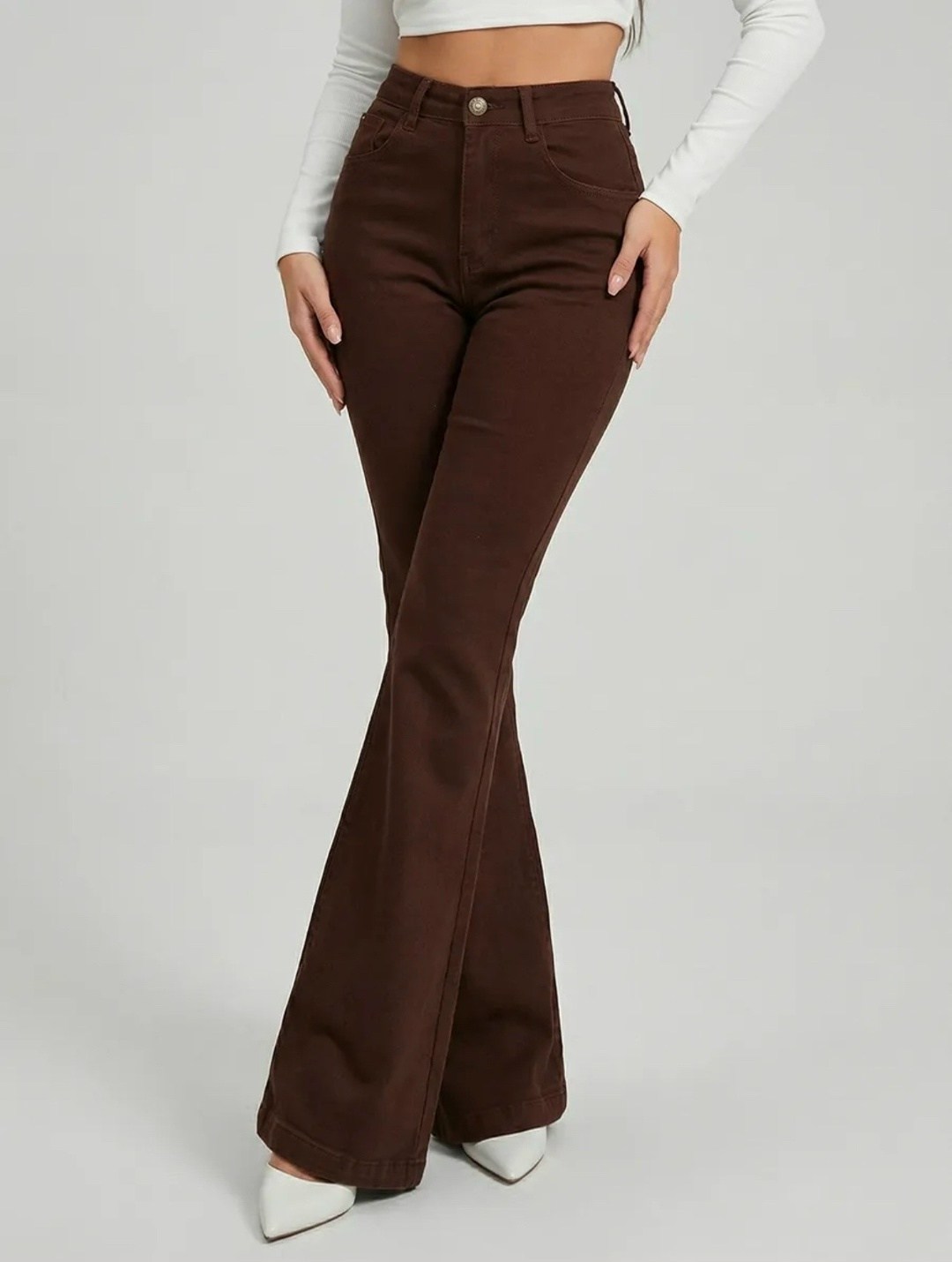 коричневые джинсы,коричневые джинсы женские,женские джинсы клеш,джинсы клеш с высокой талией,женские джинсы