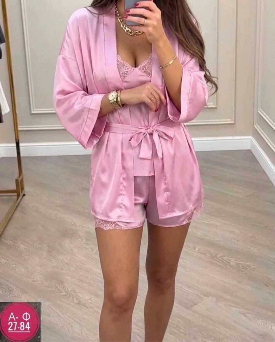 женская пижама комплект,женские пижамные комплекты,пеньюар,халат розовый,пеньюары женские