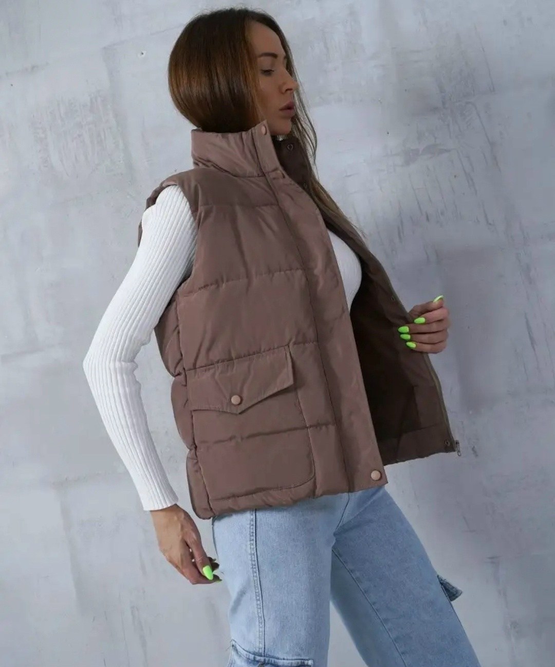 жилетка женская,жилет женский,жилет женский утепленный,теплый жилет,коричневая жилетка женская