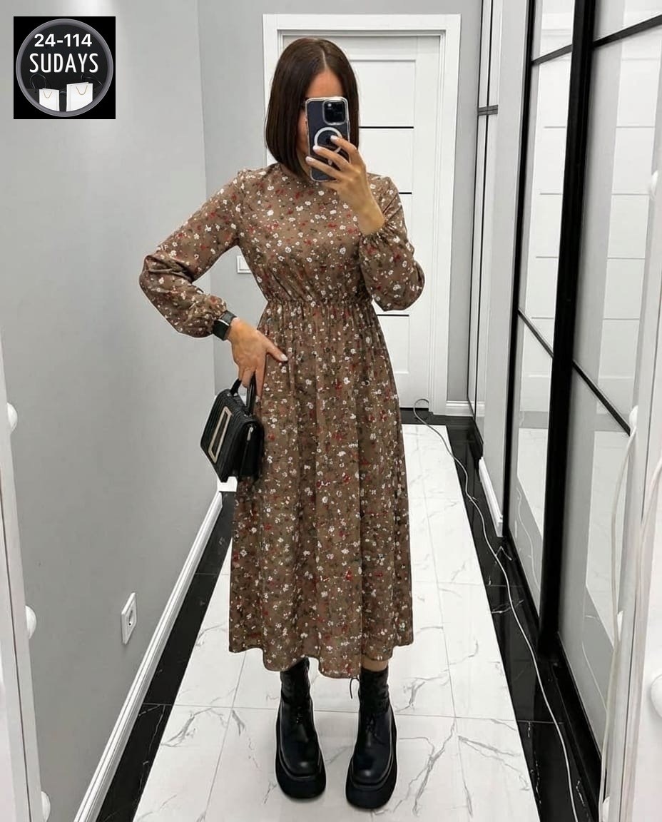 платье женское,женское платье миди,платье женское черное в цветочек с длинным рукавом,платье ,модные платья 2026