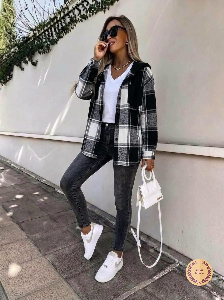 рубашка женская в клетку с капюшоном,рубашка с капюшоном,фланелевая рубашка в клетку женская,рубашка в клетку женская,клетчатая куртка