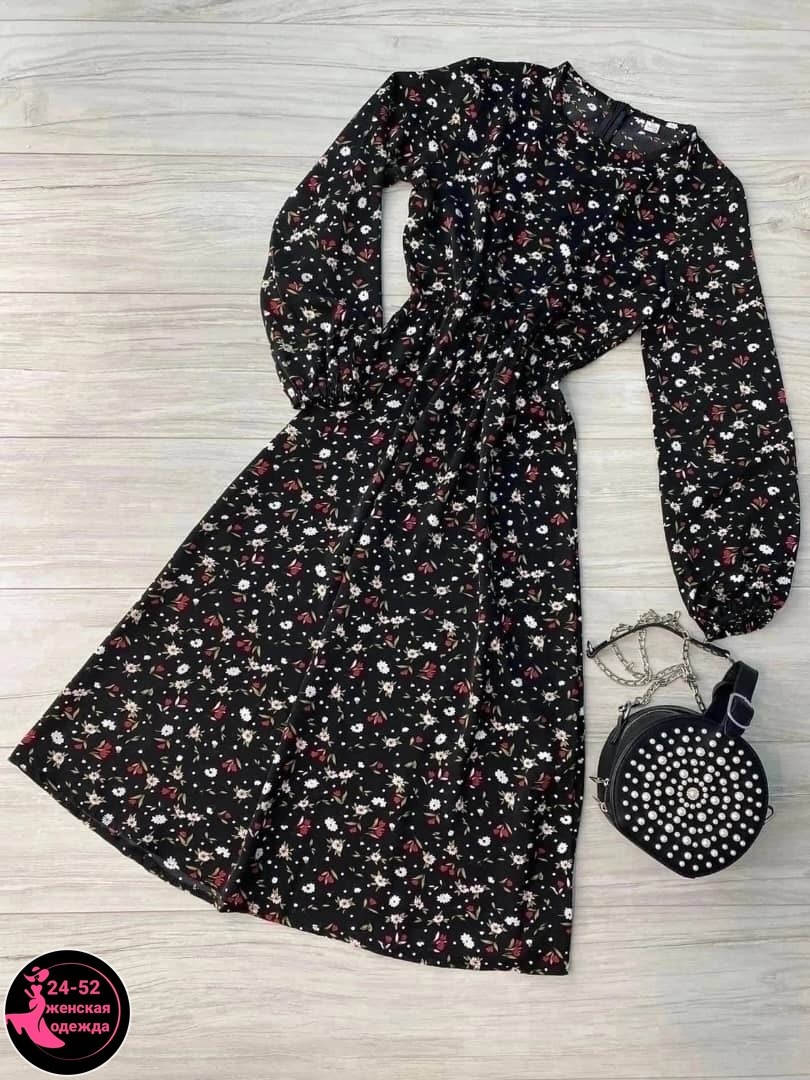 платье женское,модные платья 2026,платье женское черное в цветочек с длинным рукавом,платье ,женское платье миди