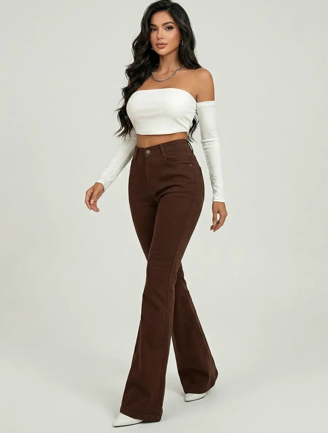 коричневые джинсы,коричневые джинсы женские,женские джинсы клеш,джинсы клеш с высокой талией,женские джинсы