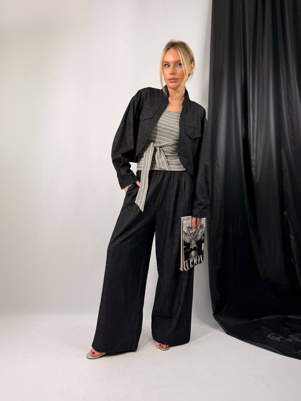 костюм с брюками,костюм брючный,шифоновый брючный костюм,брючный комплект,брюки широкие