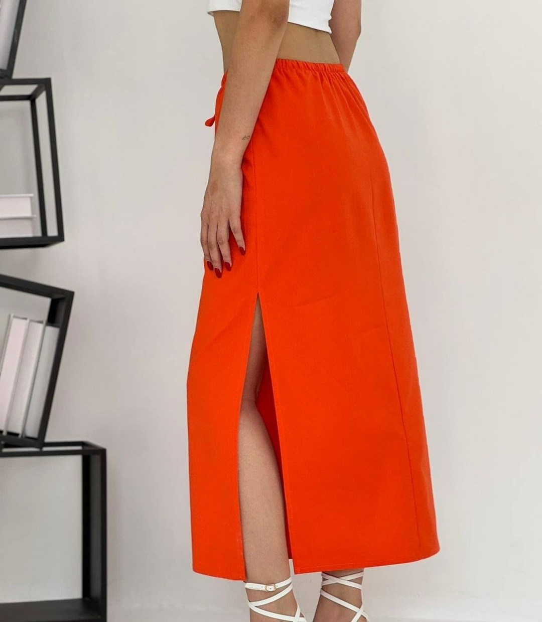 юбка оранжевая,юбка,юбка миди,юбка женская,юбка с разрезам
