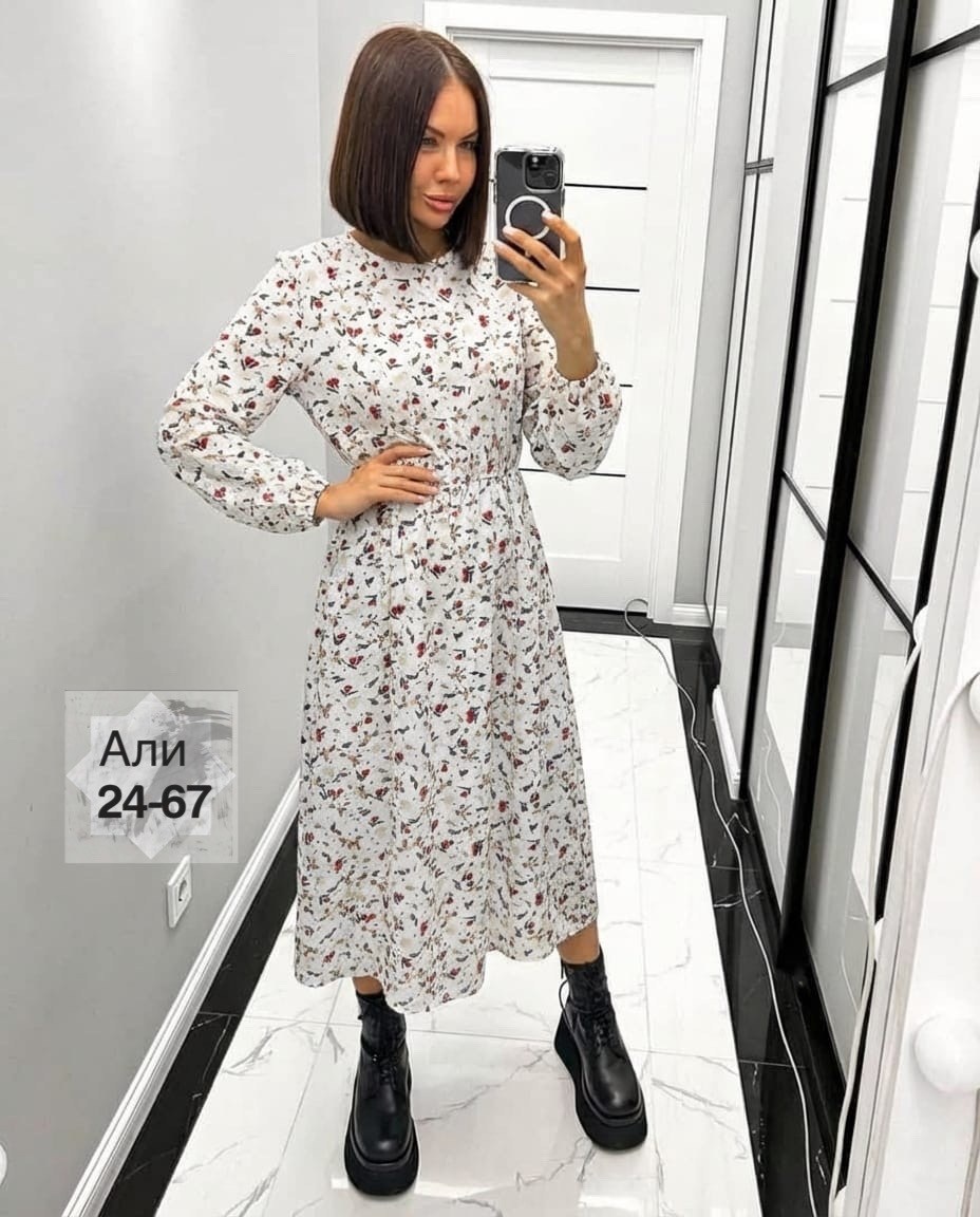 платье женское,платье женское черное в цветочек с длинным рукавом,женское платье миди,платье женское прадо,платье