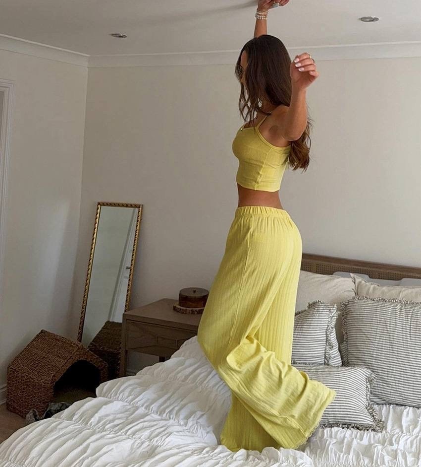 женская пижама комплект,пижама лапша со штанами и майкой домашняя одежда,широкие брюки,модные наряды,пижама одежда для дома