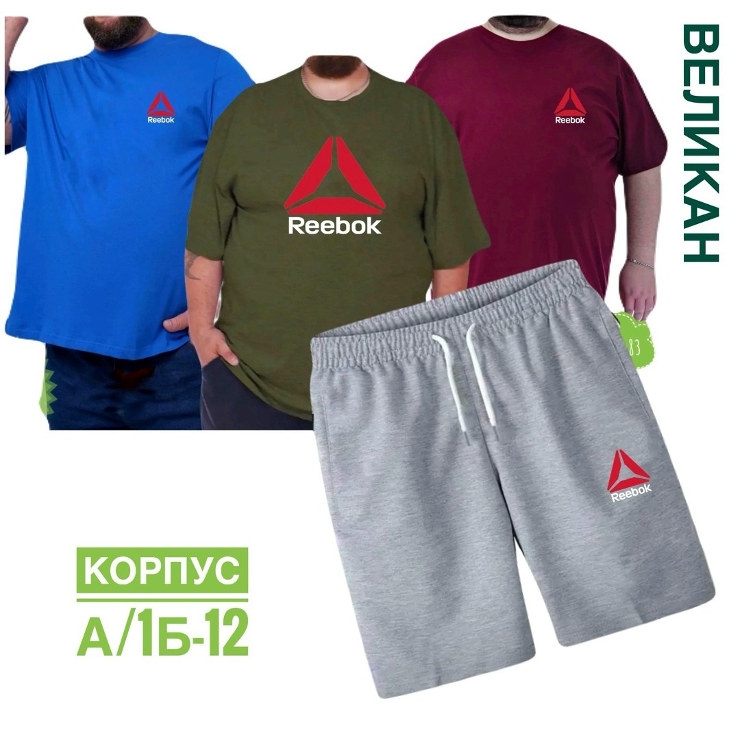 футболки мужские,футболки для мужчин,футболки комплект,футболка и шорты костюм рибок мужской