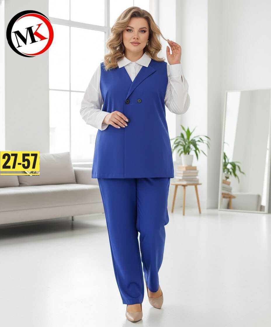 женские костюмы,костюм женский тройка,брючный костюм,синий костюм с жилеткой женский,синий брючный костюм с жилетом