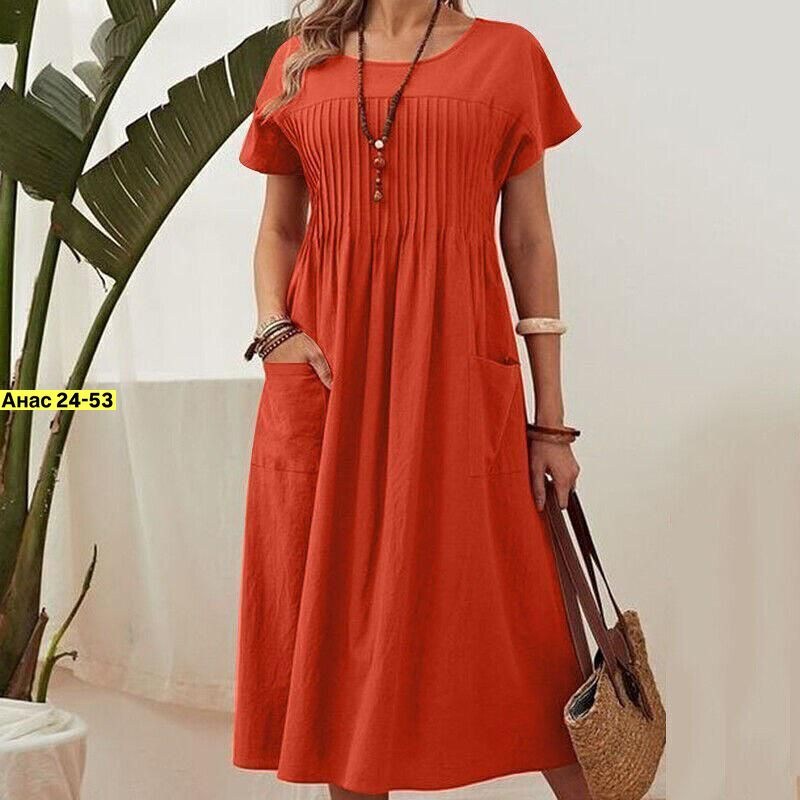 женское летнее платье из льна,платье летнее,платье женское,женское повседневное свободное летнее платье с круглым вырезом и карманом, плиссированное с коротким рукавом,платье