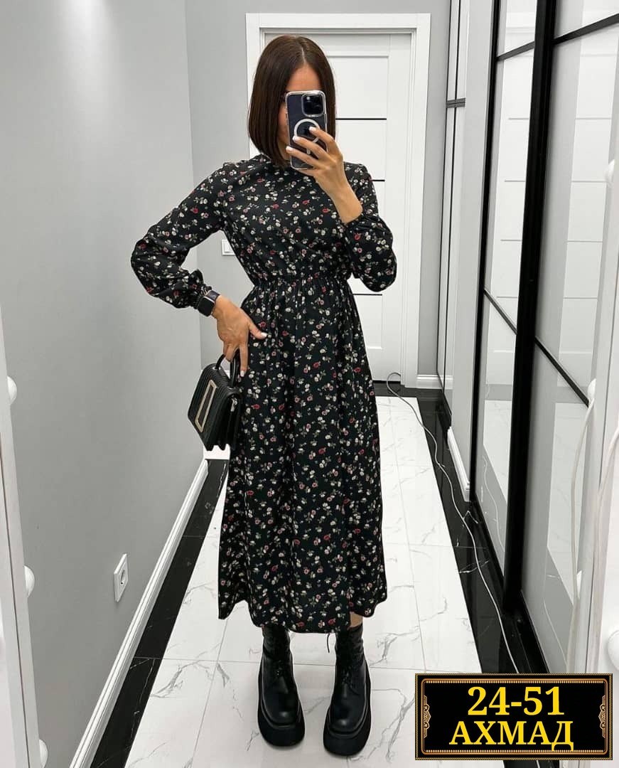 платье женское,платье женское черное в цветочек с длинным рукавом,платье женское прадо,платье ,модные платья 2026