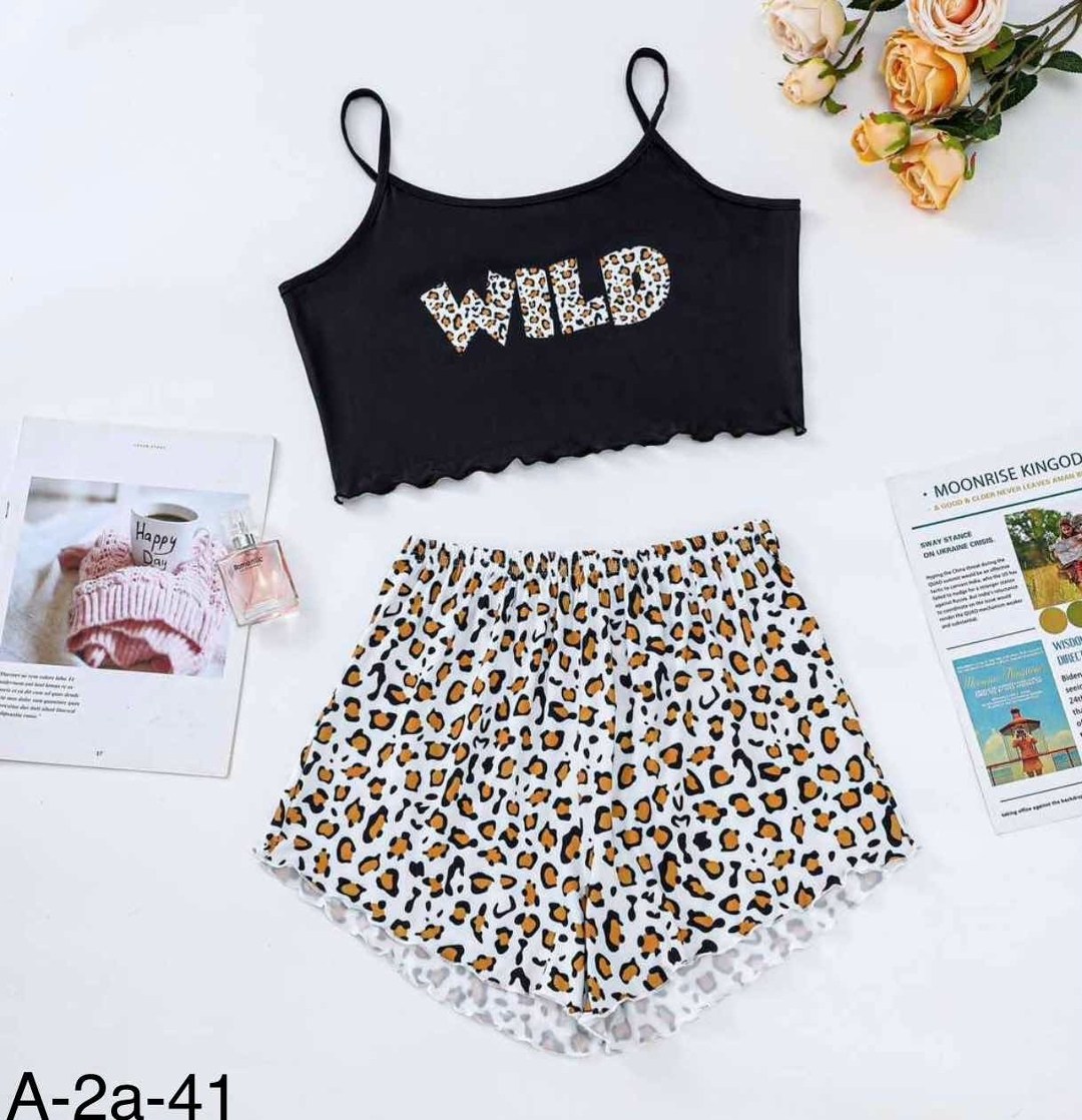 комплект пижама,пижама с шортами,пижама с шортами леопард lusmary,пижама леопардовая женская,пижама женская