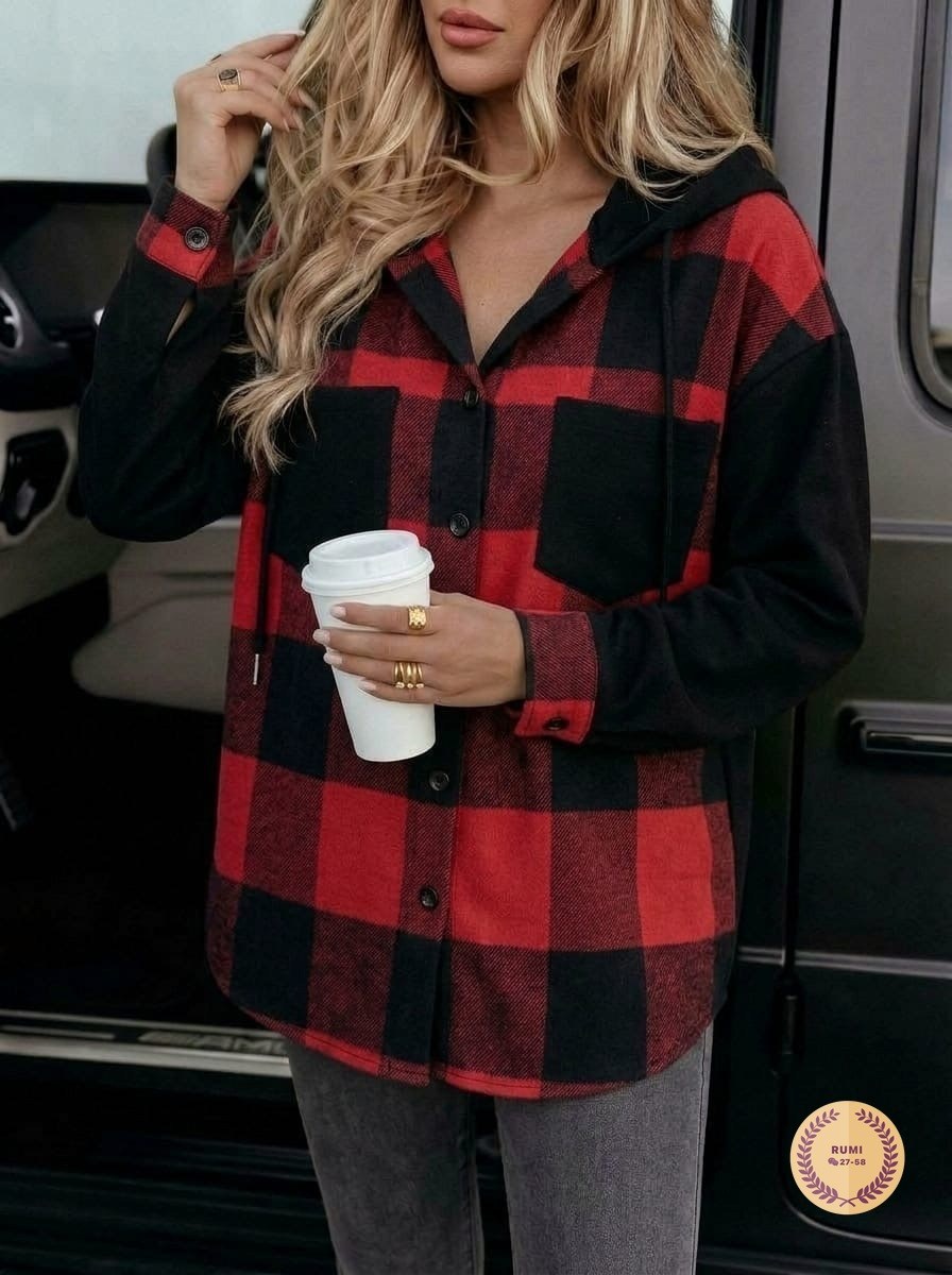 рубашка женская в клетку с капюшоном,рубашка с капюшоном,фланелевая рубашка в клетку женская,рубашка в клетку женская,клетчатая куртка