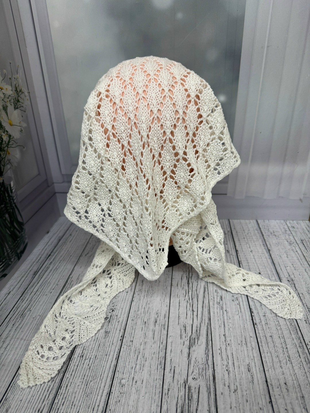 шапка платок,вязаная косынка,шапка для женщин,ажурная косынка,косынка