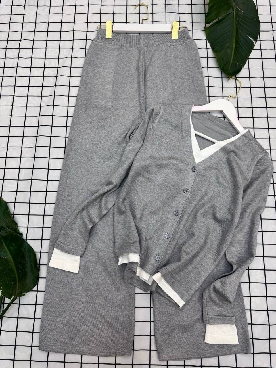 костюм трикотажный кардиган с брюками emberens,трикотажный женский костюм из кардигана и брюк,костюм женский,трикотажные костюмы,вязаный брючный костюм женский