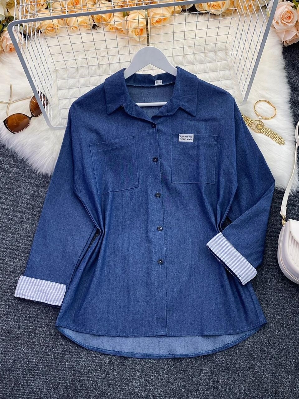 рубашка джинсовая женская,джинсовая рубашка женская 2026,женская джинсовая рубашка с длинным рукавом,рубашка женская,рубашка женская в полоску голубая