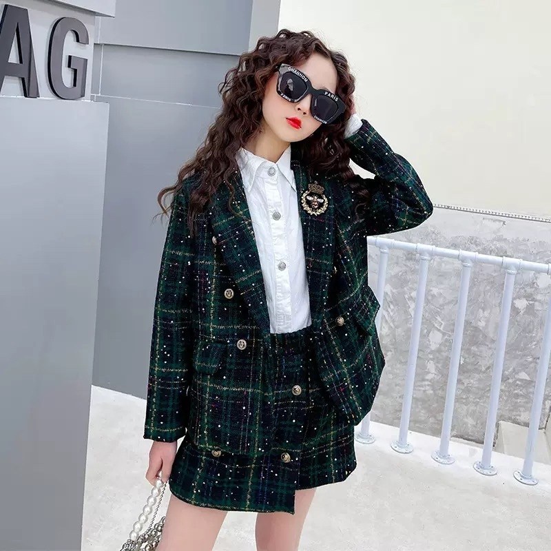 комплект одежды для девочек,пиджак для девочек,твидовые костюмы,элегантные пальто,модный костюм для девочек