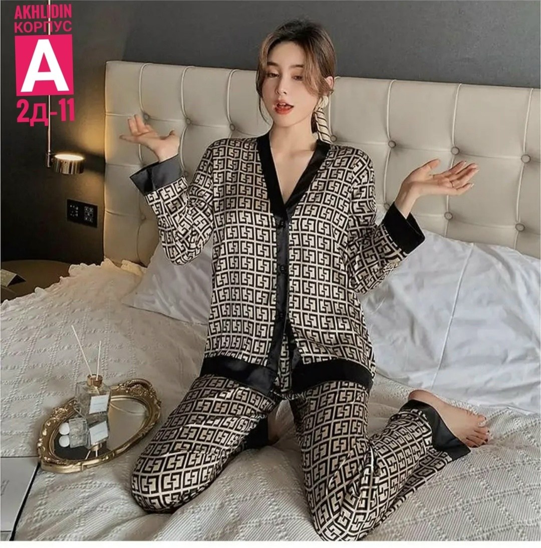 пижама шелковая фенди,пижама женская со штанами шелковая одежда для дома,женские пижамные комплекты,женская пижама,пижама женская комплект