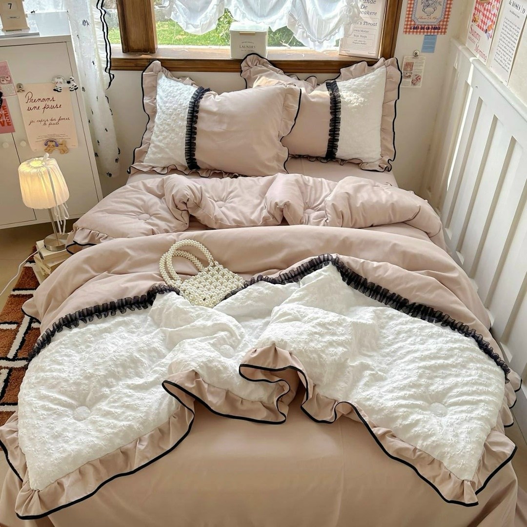 комплект постельного белья в стиле принцессы,комплект постельного белья,пододеяльник с рюшами,комплект одеяло,постельное белье для девочек