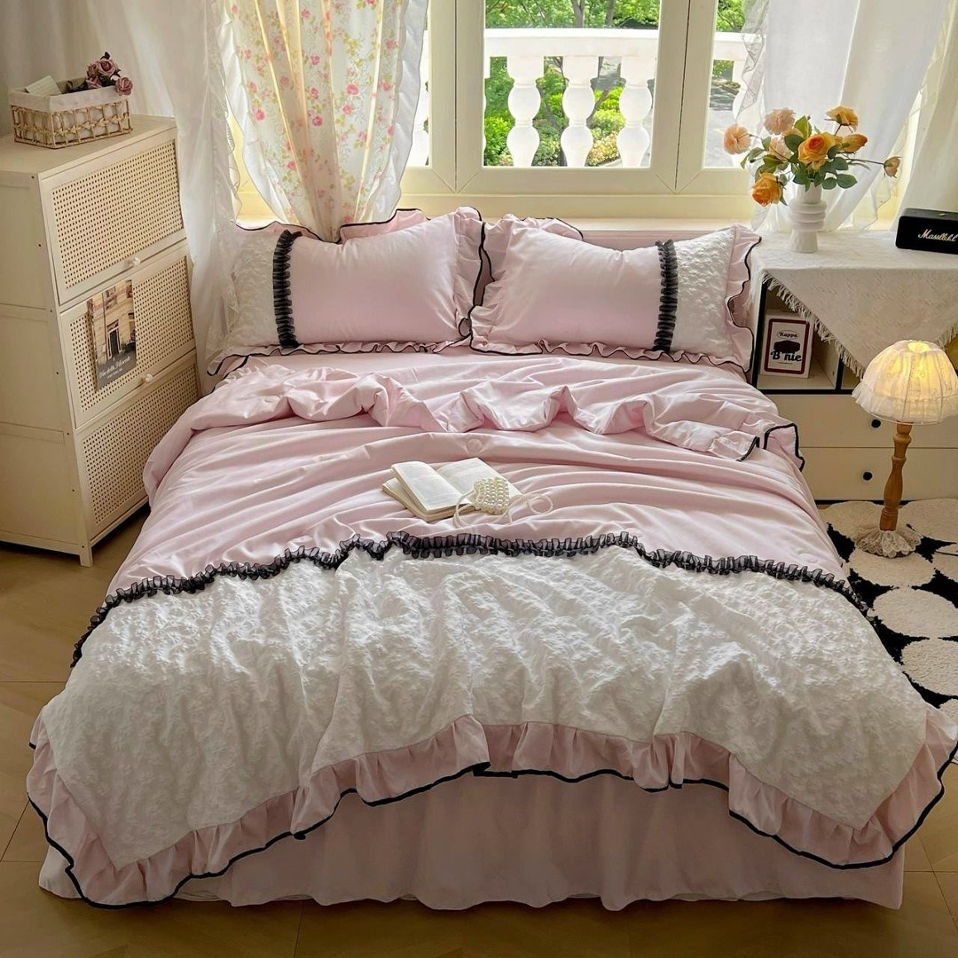 комплект постельного белья в стиле принцессы,комплект постельного белья,пододеяльник с рюшами,комплект одеяло,постельное белье для девочек