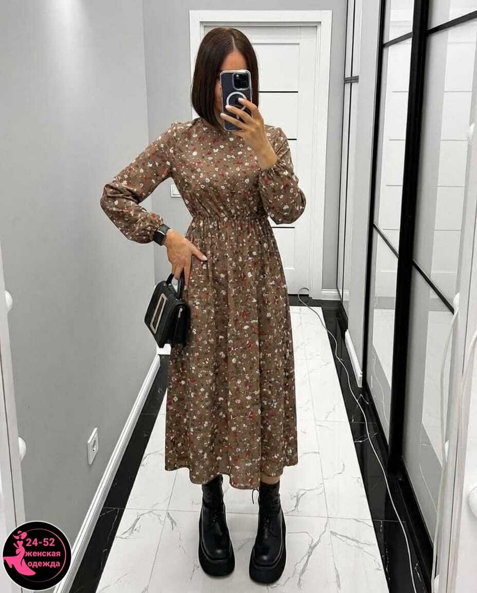 платье женское,модные платья 2026,платье женское черное в цветочек с длинным рукавом,платье ,женское платье миди