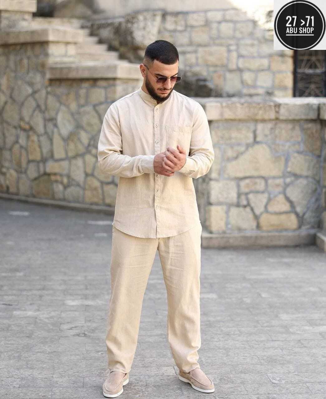 костюм мусульманский мужской,костюм двойка для мужчин леон,мужская мода,костюм для мужчин лен,костюм летний льняной брюки и рубашка
