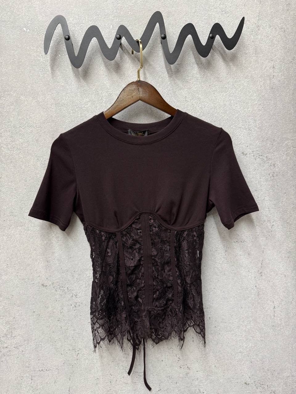 футболка с кружевами,giuseppe di morabito футболка в стиле корсета черный,футболки женская,футболка с кружевом