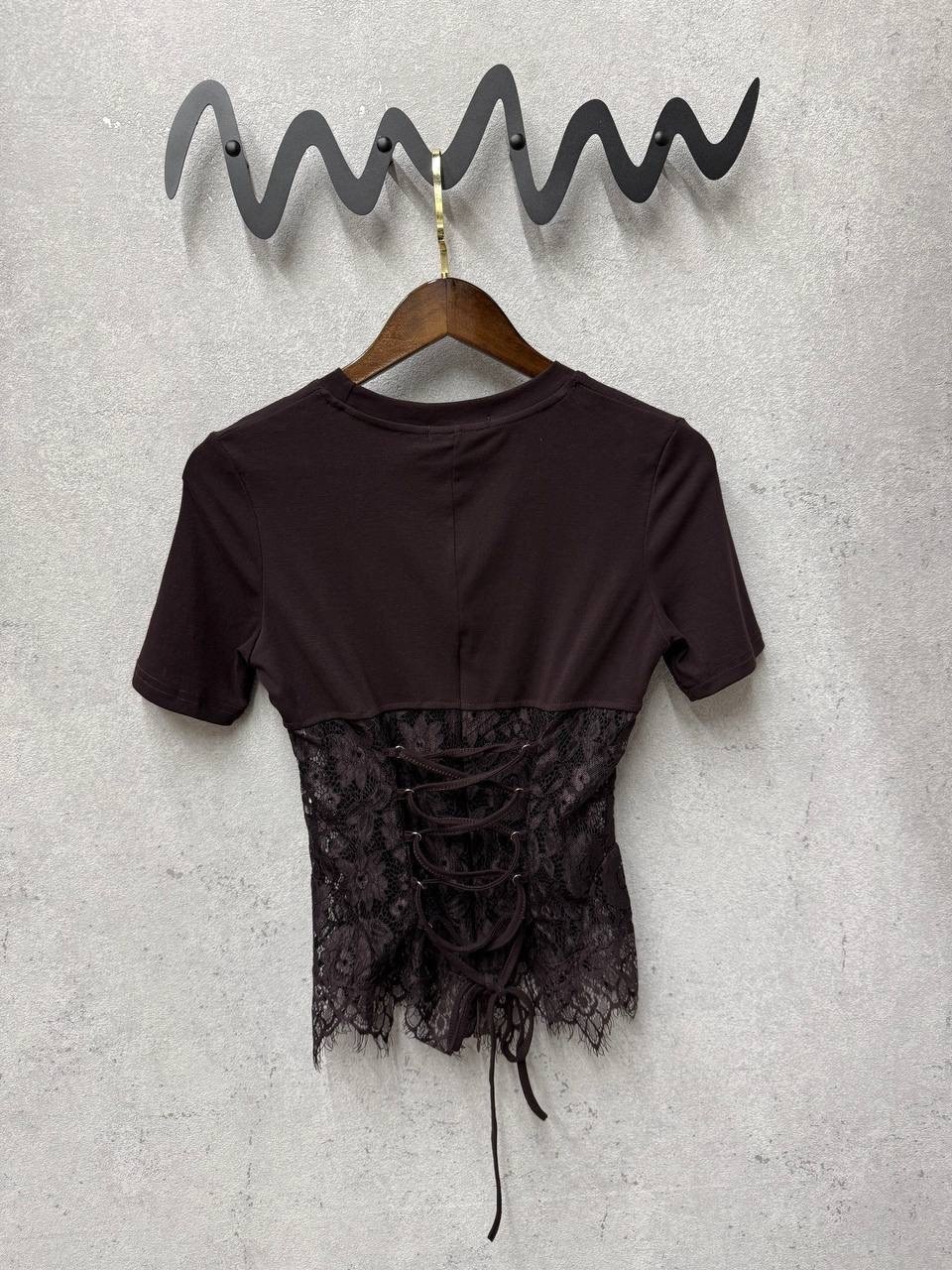 футболка с кружевами,giuseppe di morabito футболка в стиле корсета черный,футболки женская,футболка с кружевом