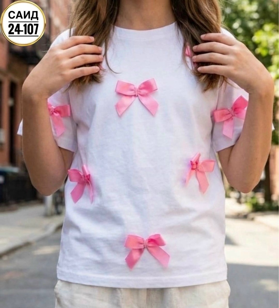 футболки для девочек,футболка с бантиками,футболка с бантами,футболка для девочки белая,футболки модные