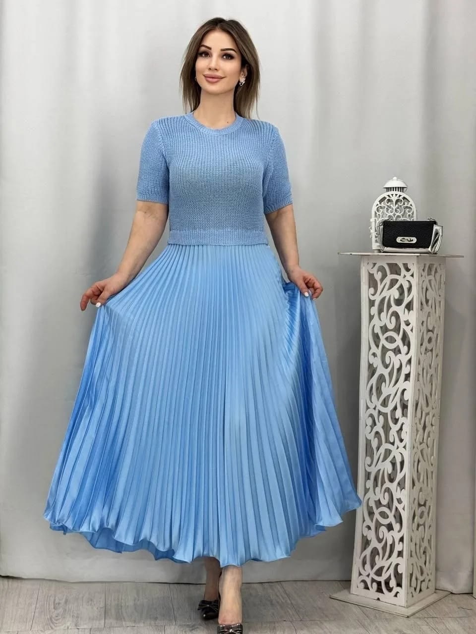 нарядное платье,платье,платье трикотажное плиссе basic line,платье праздничное,платье женской