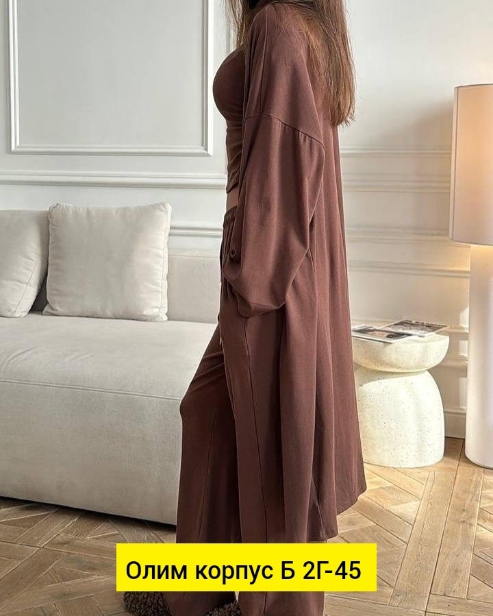 костюм женский,трикотажный костюм,костюм тройка: кардиган, топ, брюки палаццо (плотный хлопок),костюм женский тройка