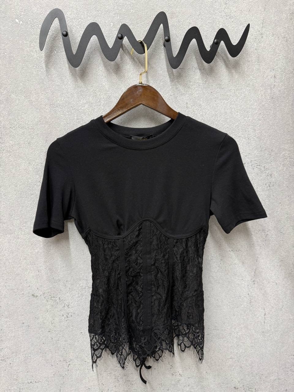 футболка с кружевами,giuseppe di morabito футболка в стиле корсета черный,футболки женская,футболка с кружевом
