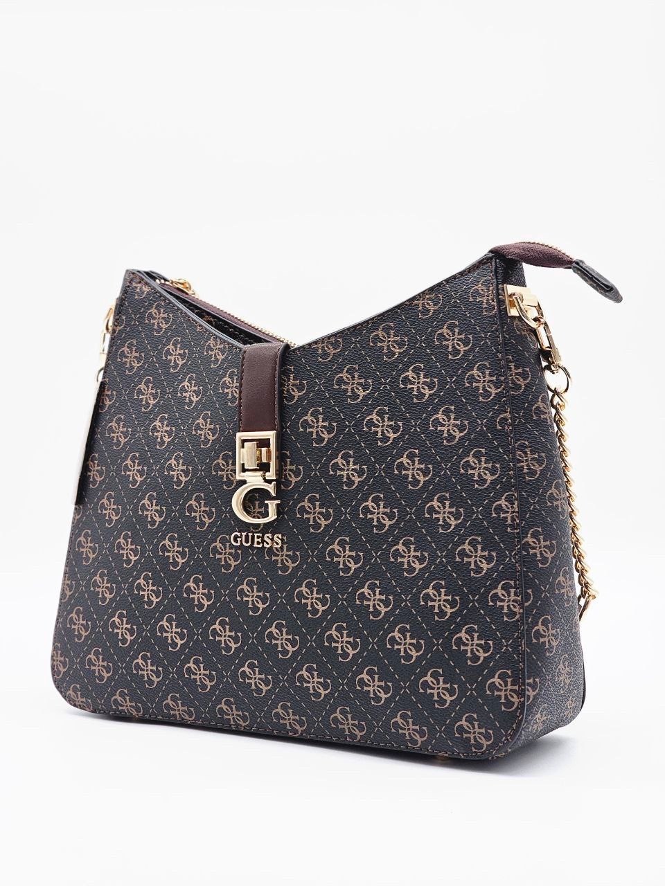 cумка женская guess,сумка guess,сумка guess коричневый,темно-коричневая сумка через плечо noelle с логотипом guess,сумка хобо eco brenton guess