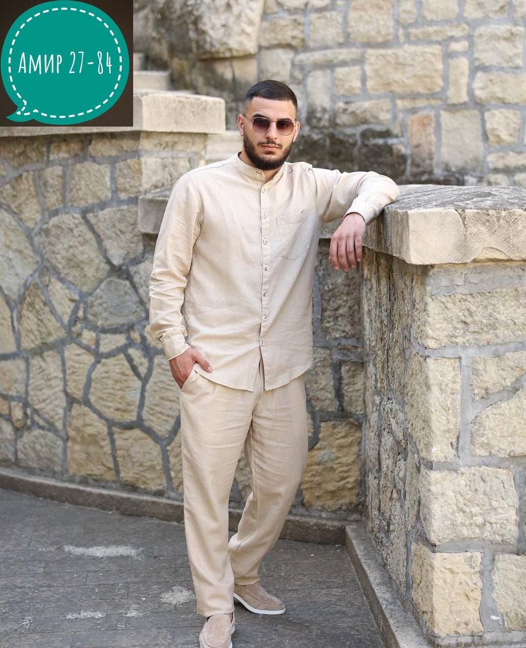 костюм мужской бежевый,мужской костюм из льна,льняной костюм мужской,исламский костюм из натурального хлопка "пакистанка" gazzan,мужской костюм двойка