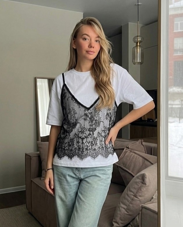 мода стиль,футболка с кружевом,стильные наряды,женская футболка,футболка "кружево" белый женская
