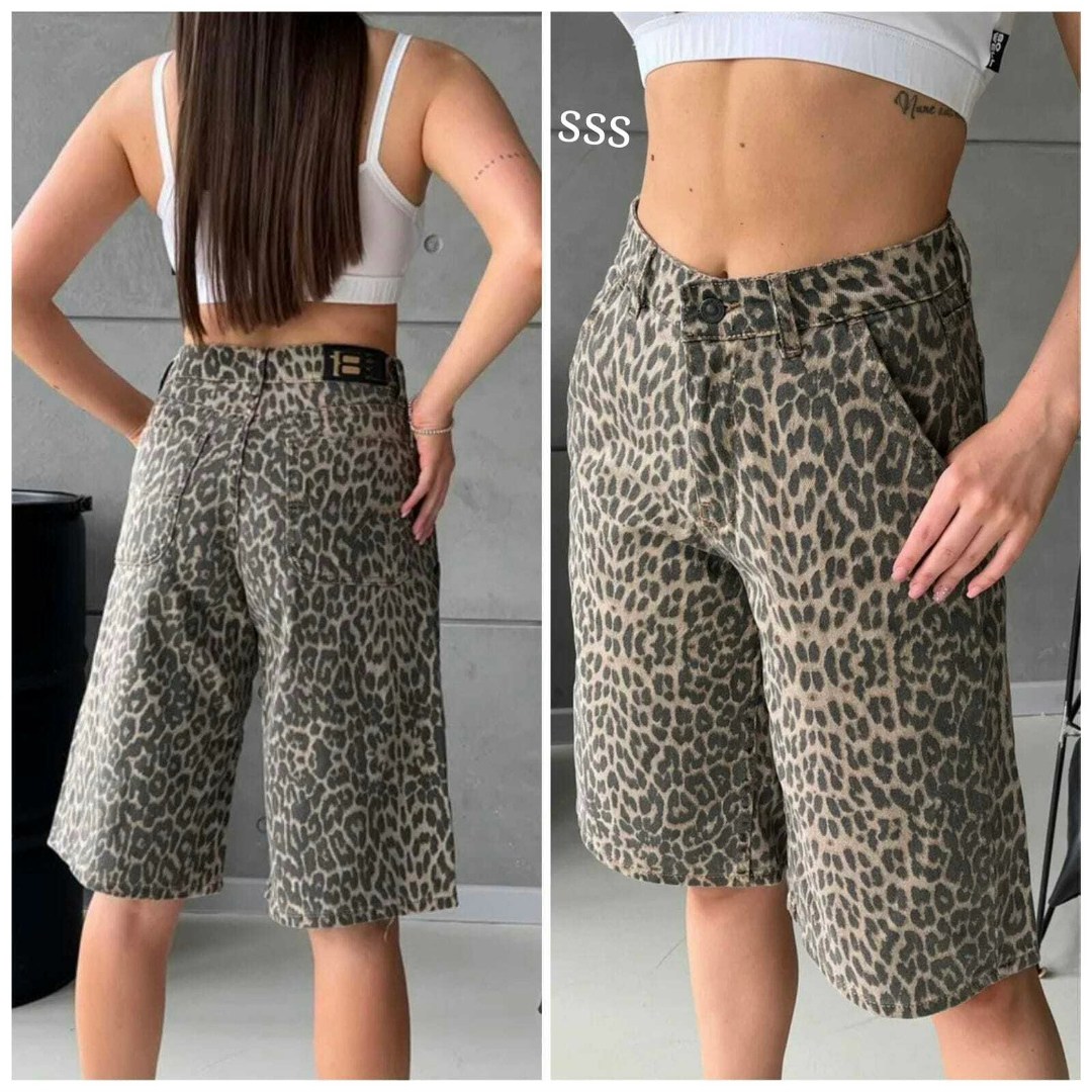 женские джинсовые шорты с леопардовым принтом,шорты бермуды джинсовые леопардовые широкие y2k,женские шорты,шорты бермуды,леопардовые шорты