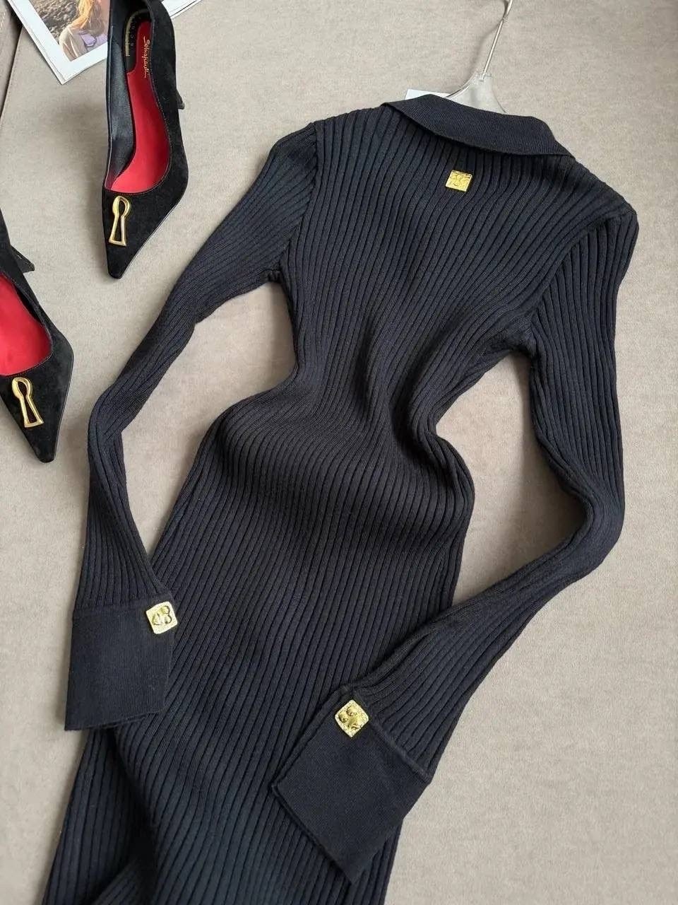 трикотажное платье,модное платье,платье женской,платье черное,вязаное платье