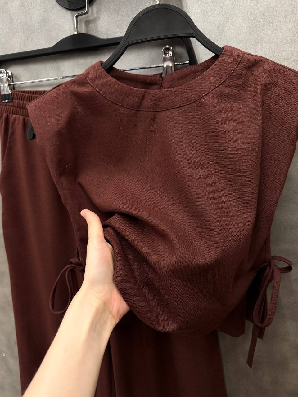 комплект укороченных топов,костюм женский льняной,костюм с брюками,укороченные топы,брюки повседневные модные