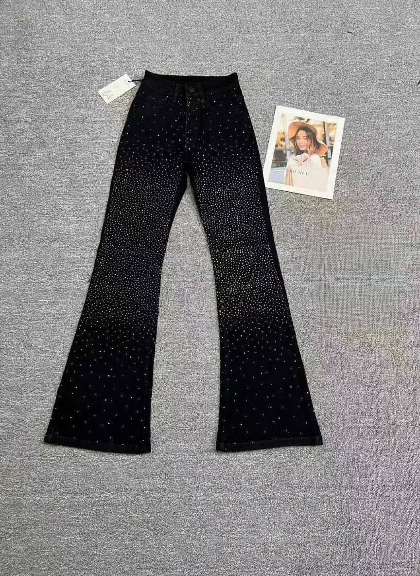 джинсы со стразами,женские джинсы со стразами,блестящие брюки,женские брюки-клеш с блестками,брюки женские с