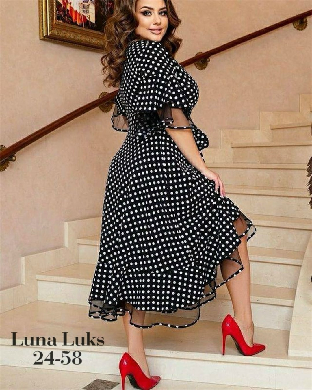 платье нарядное,модное платье,платье миди,женское платье в горошек,платье ткань софт