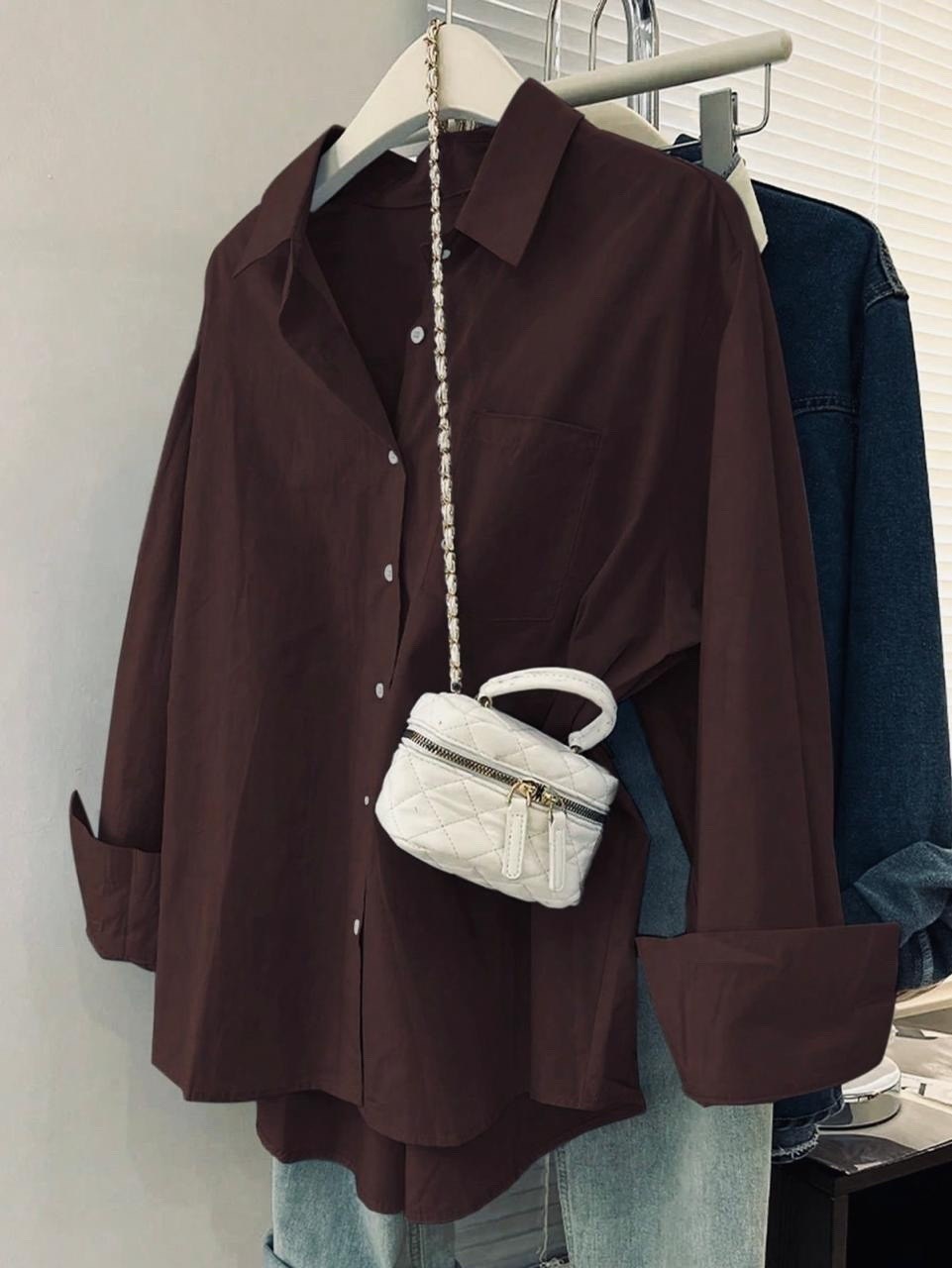 рубашка женская minaku: casual collection цвет шоколадный р-р 50,рубашка женская,рубашка женская minaku casual collection шоколадная,рубашка модная,рубашка коричневая