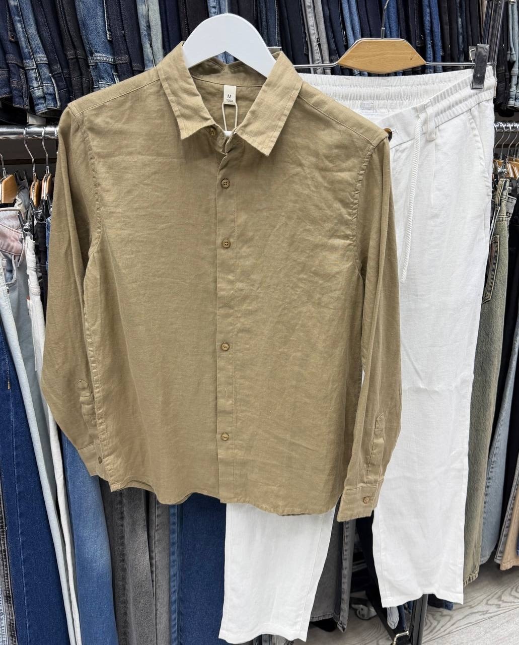 льняная рубашка,льняная рубашка мужская,повседневная рубашка,рубашка зеленая,рубашка