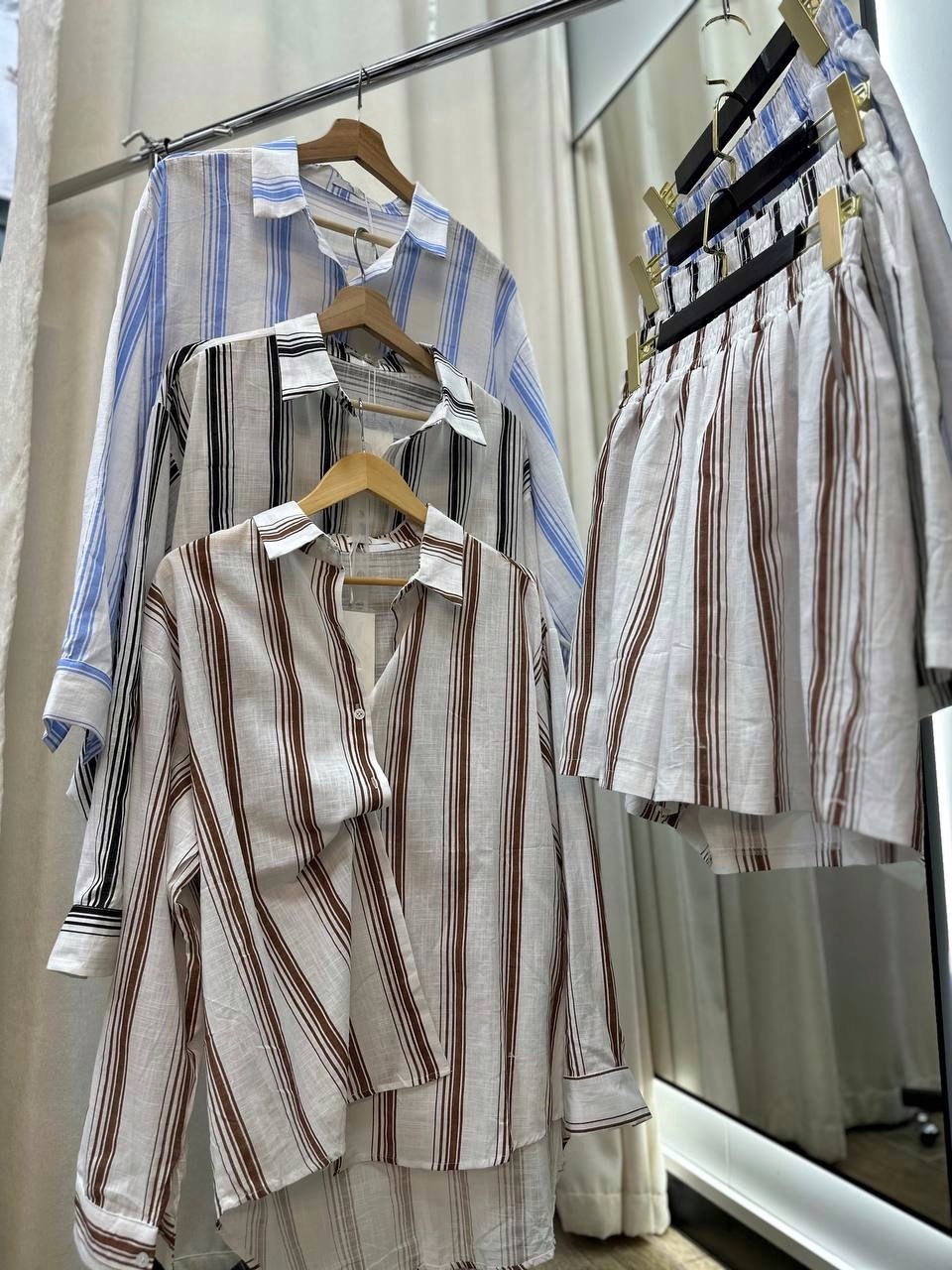 костюм с шортами,костюм в полоску шорты с рубашкой для женщин и топом,костюм с шортами женский летний,костюм летний с шортами и рубашкой льняной,рубашка в полоску