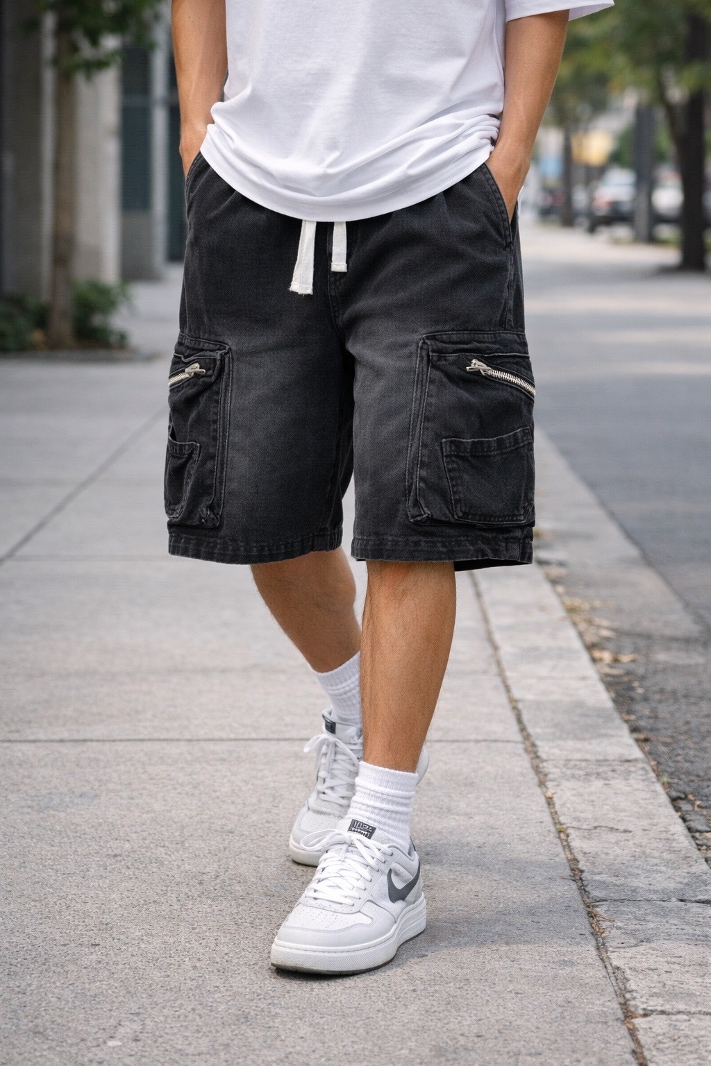 шорты мужские джинсовые,шорты мужские,шорты мужские джинсовые с накладными карманами,шорты карго,джинсовые шорты карго