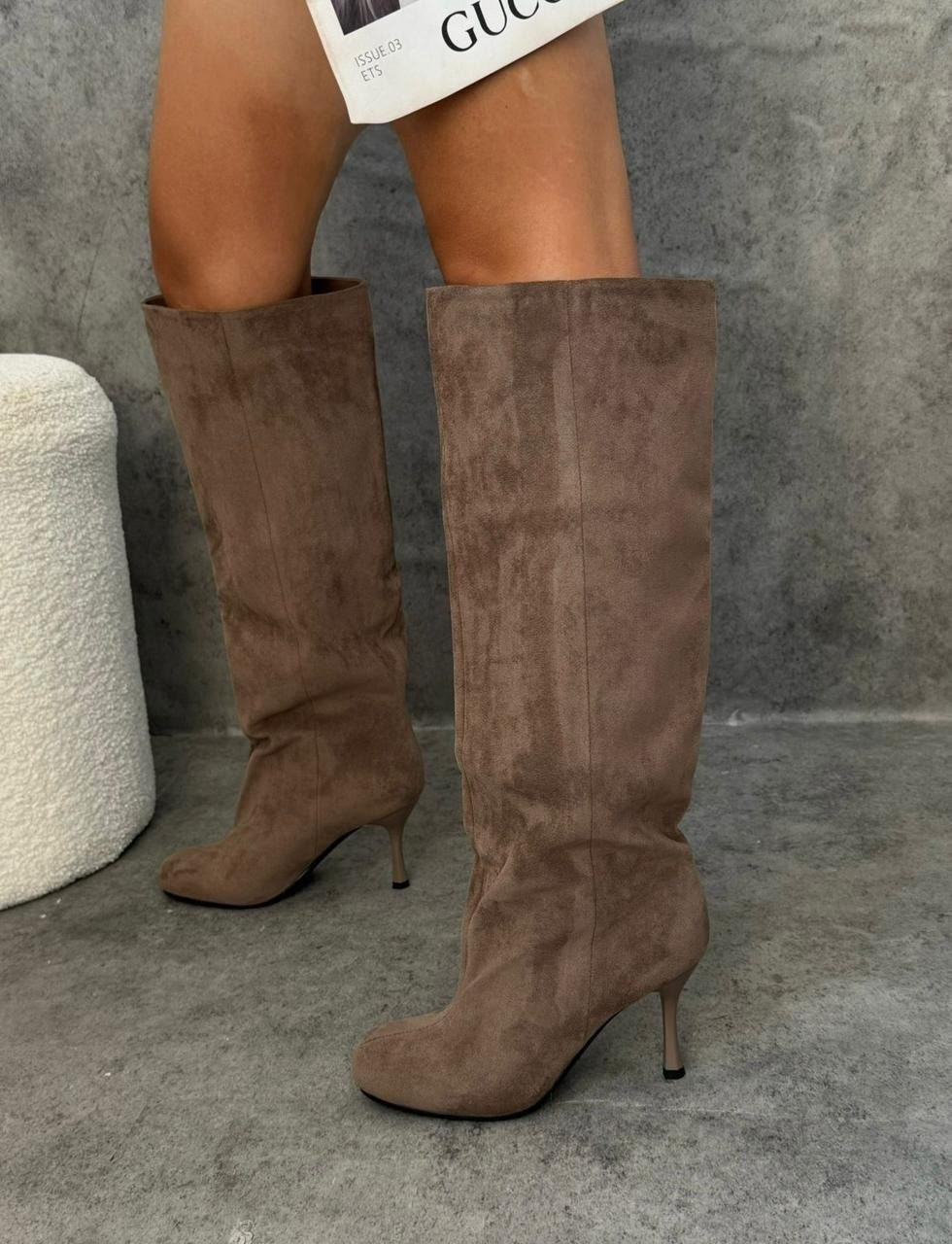 замшевые сапоги,сапоги на каблуке из натуральной замши,сапоги-трубы из натуральной замши и кожи,женские сапоги,